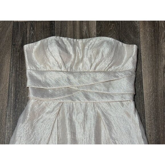 MAX AND CLEO CHAMPAGNE BEIGE PARTY STRAPLESS DRESS WOMENS SIZE 12 POCKETS LINED - Picture 3 of 10